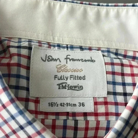 [16.5]John Francomb Classic Fitted Red/Blue squared Men Dress Shirt French Cuff - Picture 2 of 11